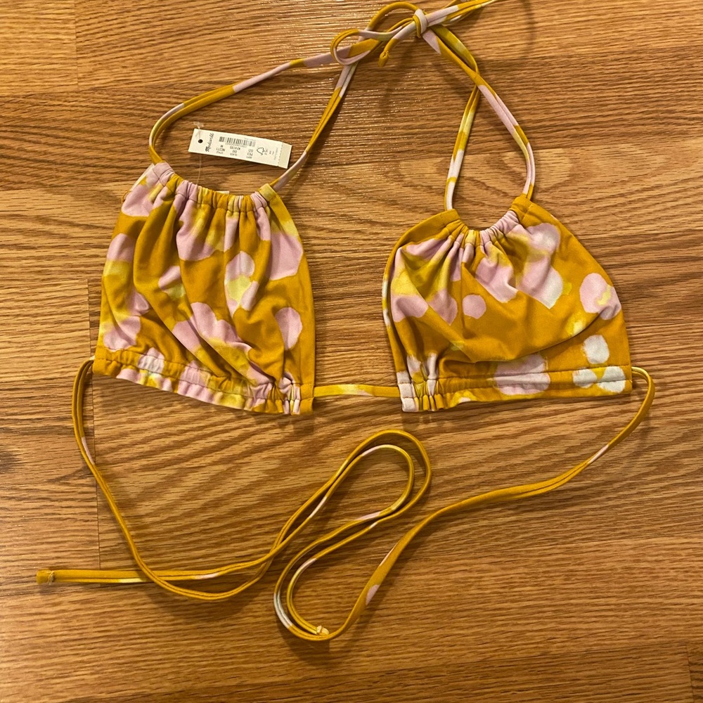 NWT Madewell Second Wave Ruched String Bikini Top in Watercolor Floral